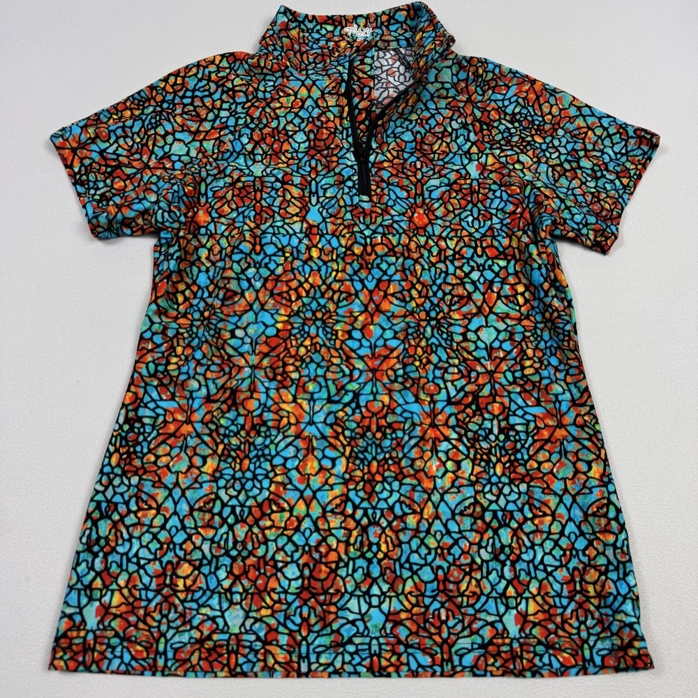 Tzu Tzu 1/4 Zip Golf‎ Shirt Psychedelic Abstract Geometric Multicolor Women's M